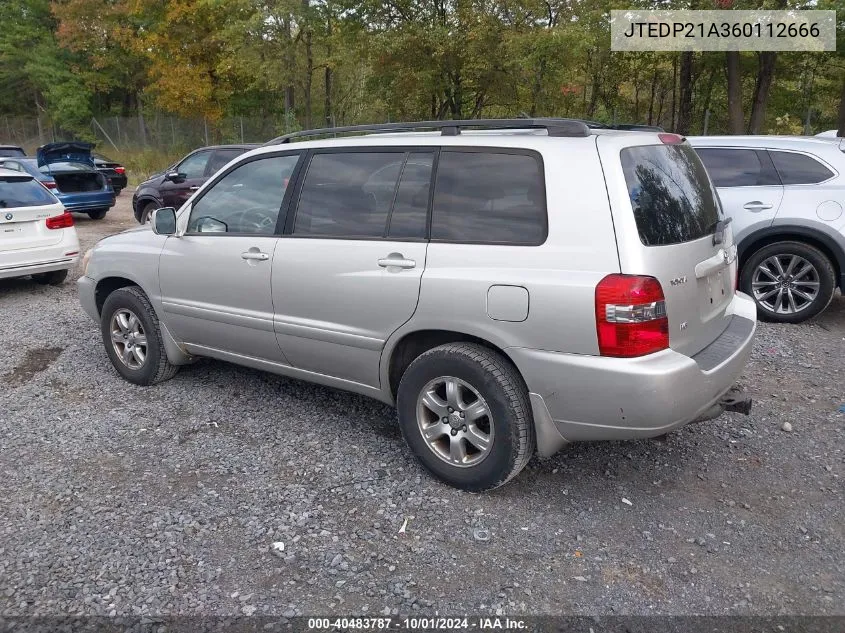 2006 Toyota Highlander V6 VIN: JTEDP21A360112666 Lot: 40483787