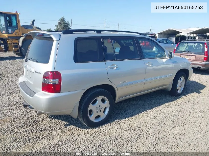 2006 Toyota Highlander Limited V6 VIN: JTEEP21A660165253 Lot: 40487025