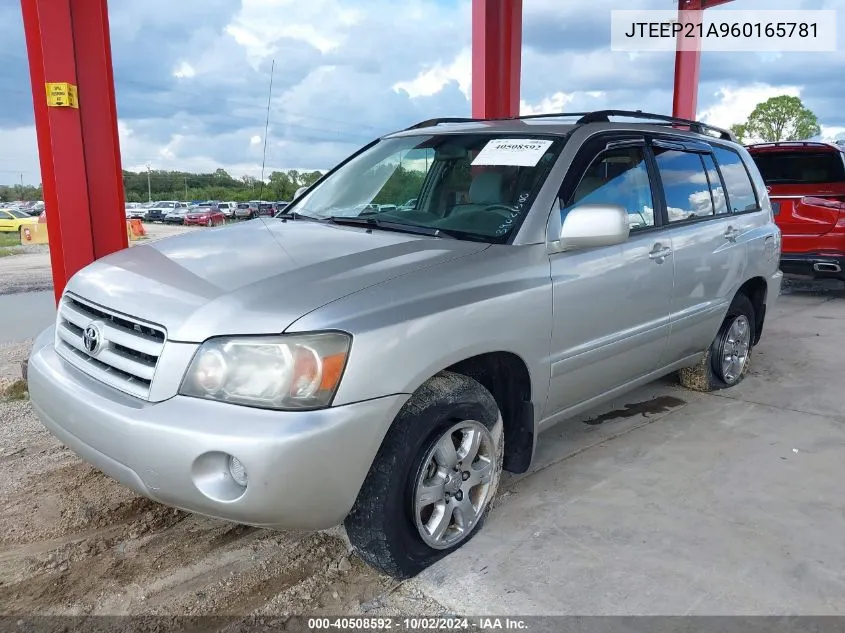 2006 Toyota Highlander V6 VIN: JTEEP21A960165781 Lot: 40508592