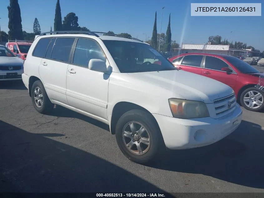 2006 Toyota Highlander V6 VIN: JTEDP21A260126431 Lot: 40552513