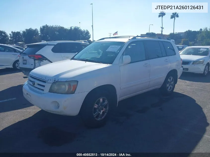 2006 Toyota Highlander V6 VIN: JTEDP21A260126431 Lot: 40552513