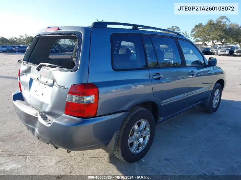 2006 Toyota Highlander V6 VIN: JTEGP21A260108072 Lot: 40555826