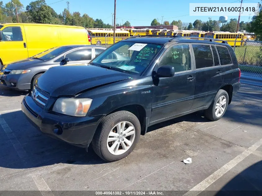 2006 Toyota Highlander Hybrid VIN: JTEEW21A160021418 Lot: 40561382