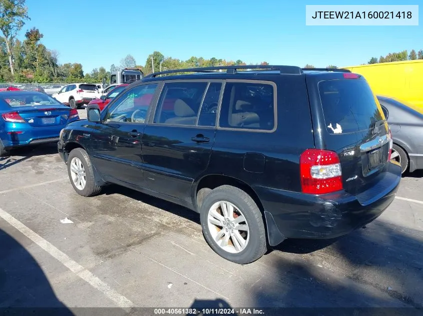 2006 Toyota Highlander Hybrid VIN: JTEEW21A160021418 Lot: 40561382