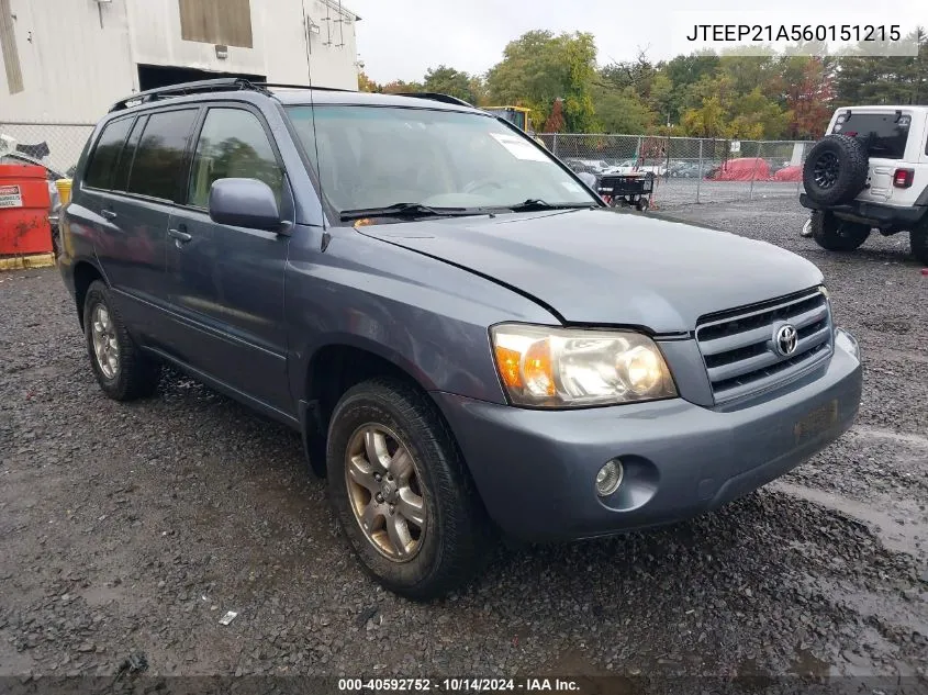 2006 Toyota Highlander V6 VIN: JTEEP21A560151215 Lot: 40592752