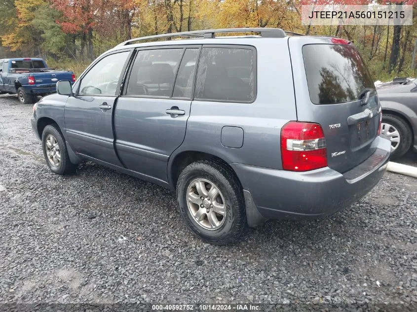 2006 Toyota Highlander V6 VIN: JTEEP21A560151215 Lot: 40592752