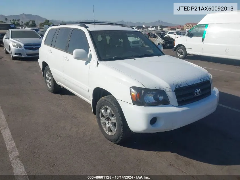 2006 Toyota Highlander V6 VIN: JTEDP21AX60092013 Lot: 40601125