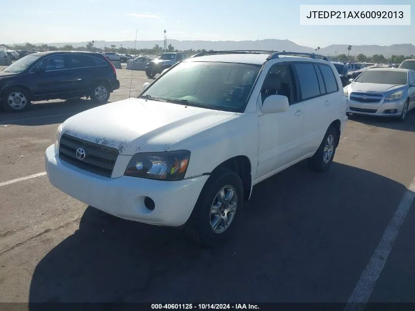 2006 Toyota Highlander V6 VIN: JTEDP21AX60092013 Lot: 40601125