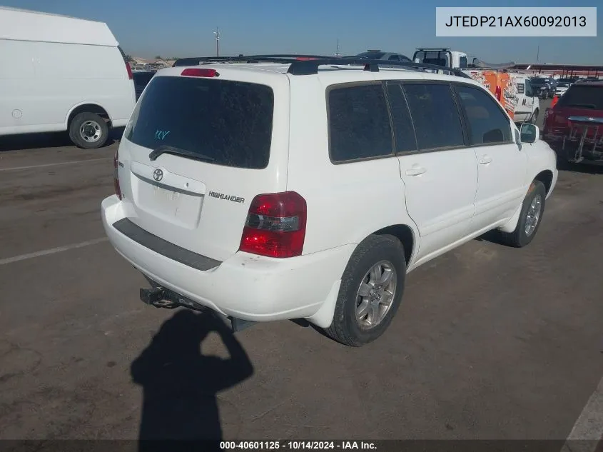 2006 Toyota Highlander V6 VIN: JTEDP21AX60092013 Lot: 40601125