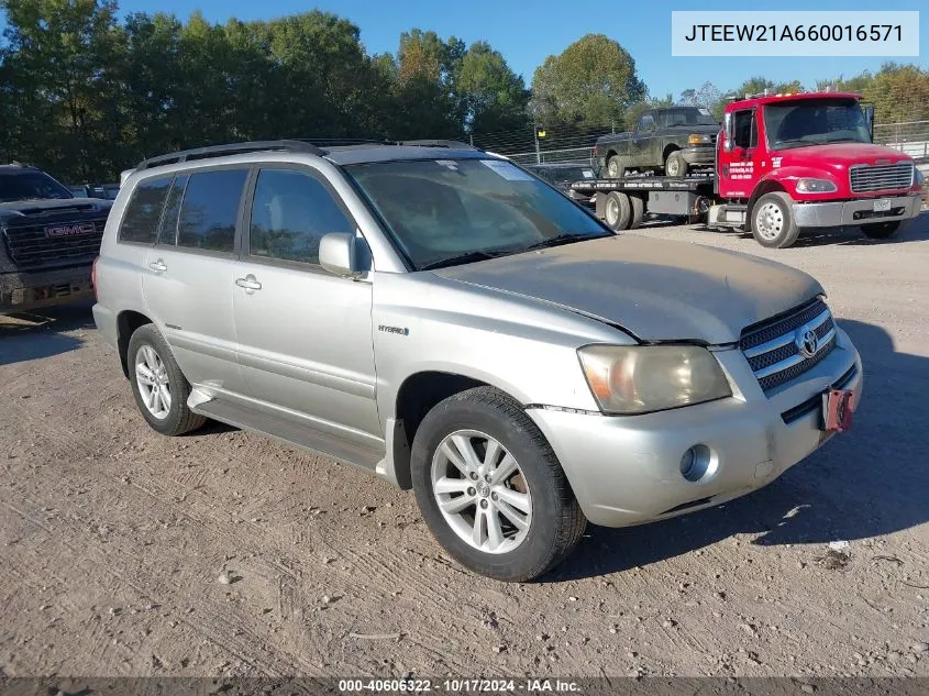 2006 Toyota Highlander Hybrid Limited V6 VIN: JTEEW21A660016571 Lot: 40606322