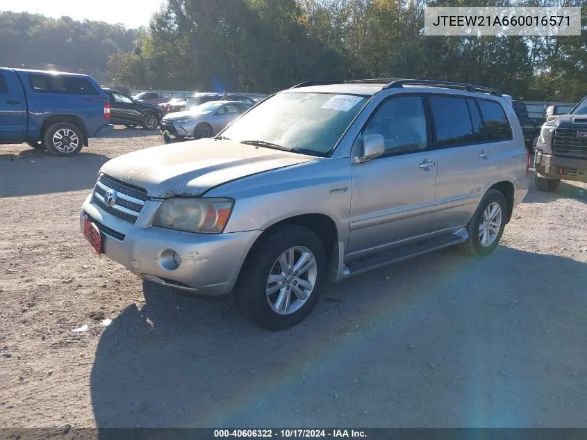 2006 Toyota Highlander Hybrid Limited V6 VIN: JTEEW21A660016571 Lot: 40606322