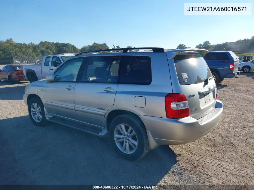 2006 Toyota Highlander Hybrid Limited V6 VIN: JTEEW21A660016571 Lot: 40606322