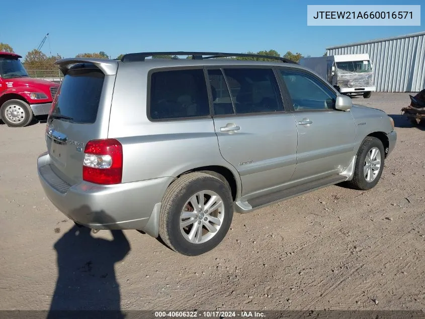 2006 Toyota Highlander Hybrid Limited V6 VIN: JTEEW21A660016571 Lot: 40606322