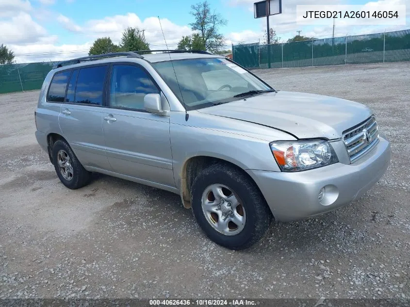 2006 Toyota Highlander Base W/O 3Rd Row (A4) VIN: JTEGD21A260146054 Lot: 40626436