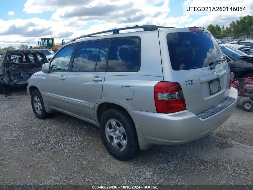 2006 Toyota Highlander Base W/O 3Rd Row (A4) VIN: JTEGD21A260146054 Lot: 40626436