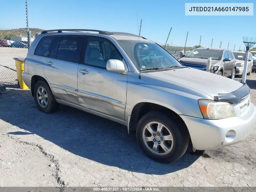 2006 Toyota Highlander VIN: JTEDD21A660147985 Lot: 40637307