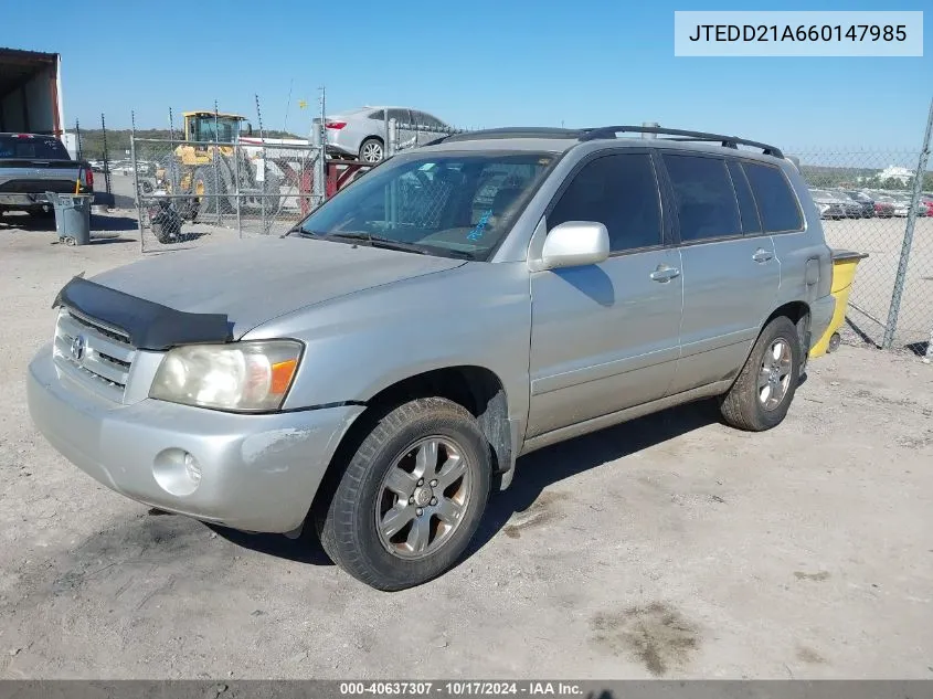 2006 Toyota Highlander VIN: JTEDD21A660147985 Lot: 40637307