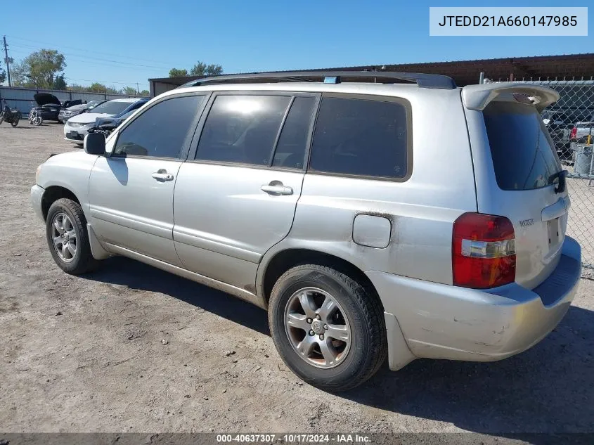 2006 Toyota Highlander VIN: JTEDD21A660147985 Lot: 40637307