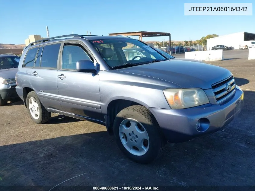 2006 Toyota Highlander Limited V6 VIN: JTEEP21A060164342 Lot: 40650621