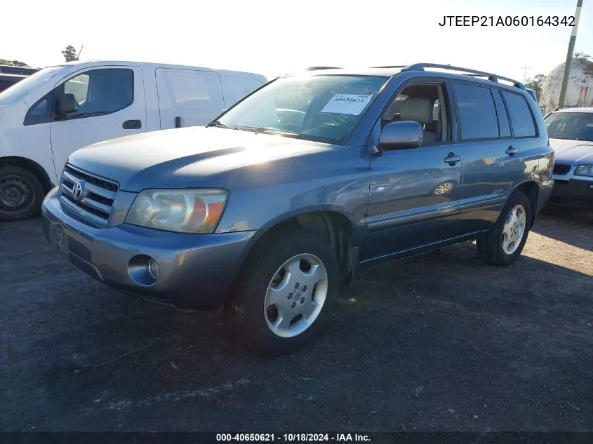 2006 Toyota Highlander Limited V6 VIN: JTEEP21A060164342 Lot: 40650621