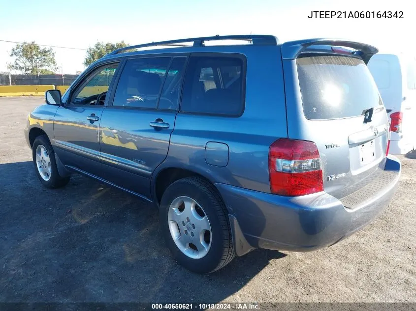 2006 Toyota Highlander Limited V6 VIN: JTEEP21A060164342 Lot: 40650621