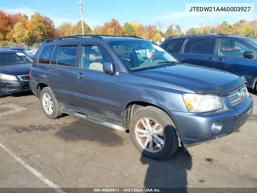 2006 Toyota Highlander Hybrid V6 VIN: JTEDW21A460003927 Lot: 40659811