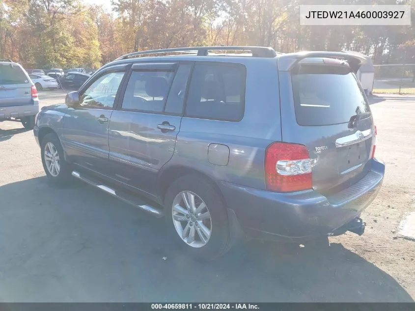 2006 Toyota Highlander Hybrid V6 VIN: JTEDW21A460003927 Lot: 40659811