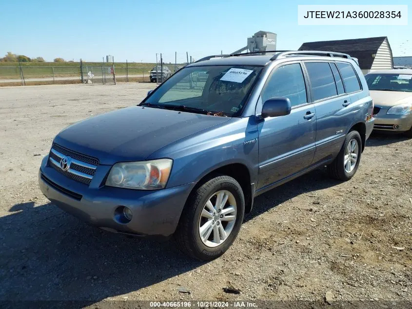 2006 Toyota Highlander Hybrid Limited V6 VIN: JTEEW21A360028354 Lot: 40665196