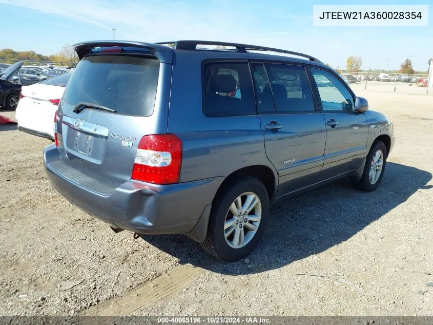 2006 Toyota Highlander Hybrid Limited V6 VIN: JTEEW21A360028354 Lot: 40665196