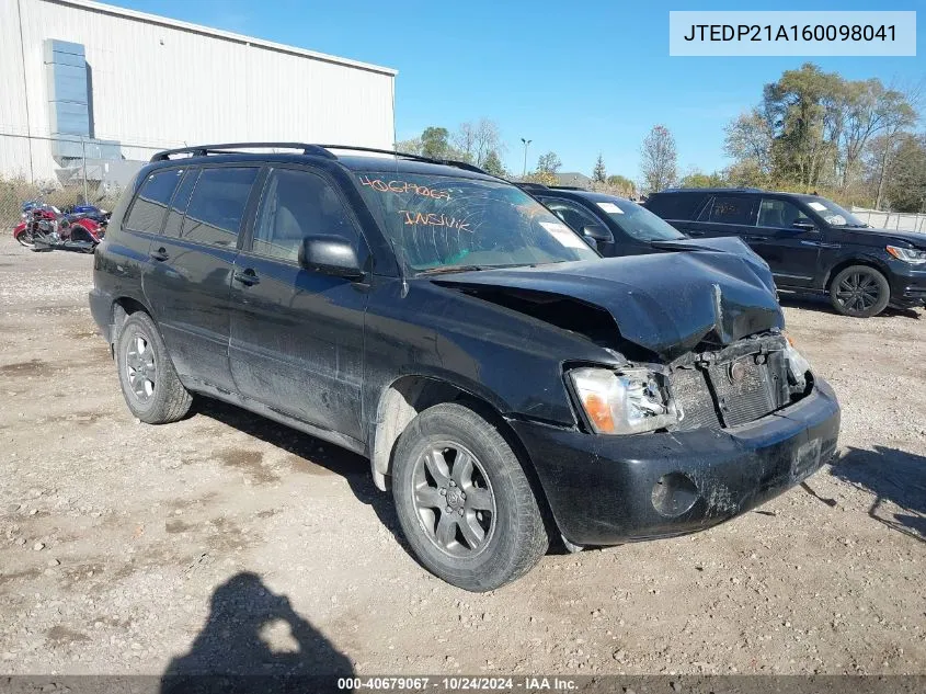 2006 Toyota Highlander V6 VIN: JTEDP21A160098041 Lot: 40679067