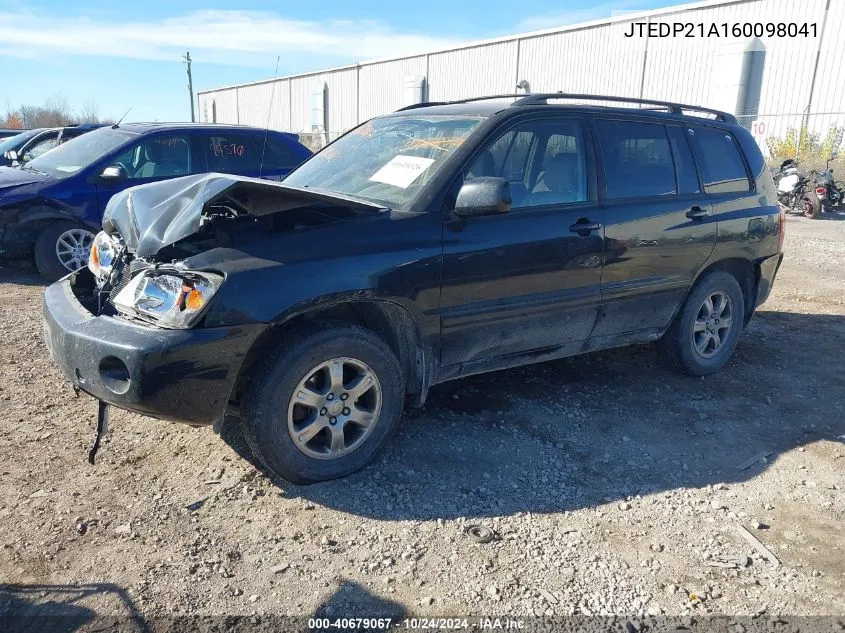 2006 Toyota Highlander V6 VIN: JTEDP21A160098041 Lot: 40679067