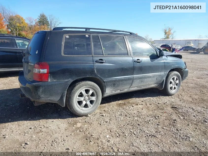 2006 Toyota Highlander V6 VIN: JTEDP21A160098041 Lot: 40679067