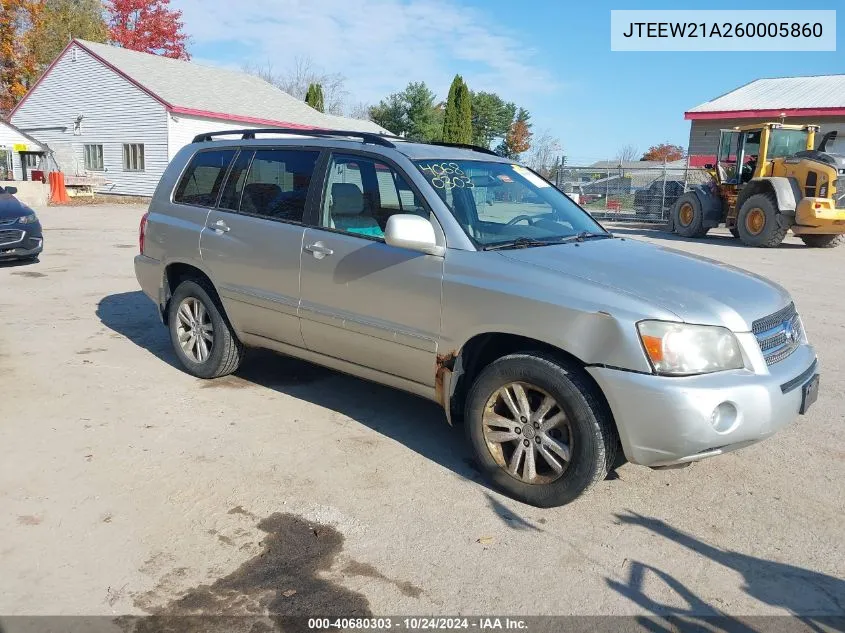 JTEEW21A260005860 2006 Toyota Highlander Hybrid V6