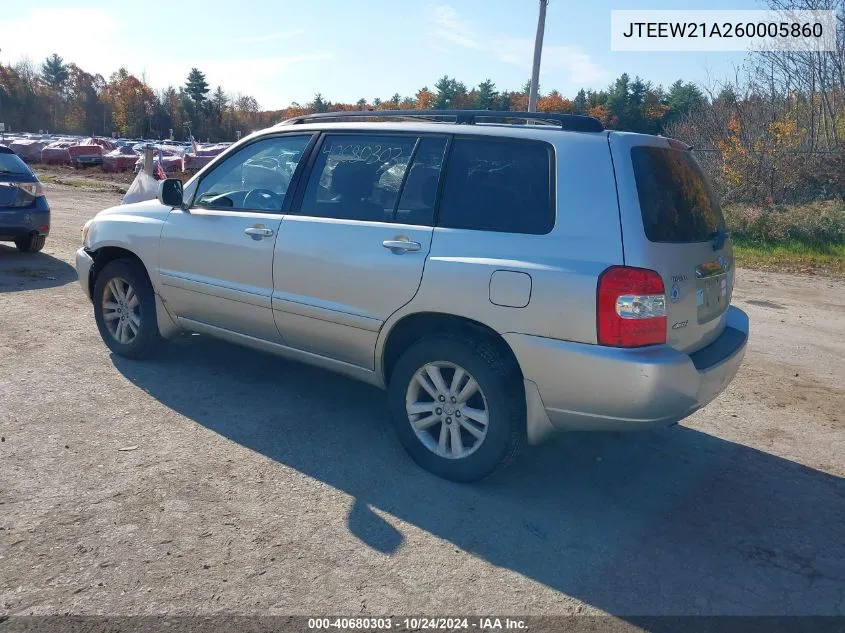 2006 Toyota Highlander Hybrid V6 VIN: JTEEW21A260005860 Lot: 40680303