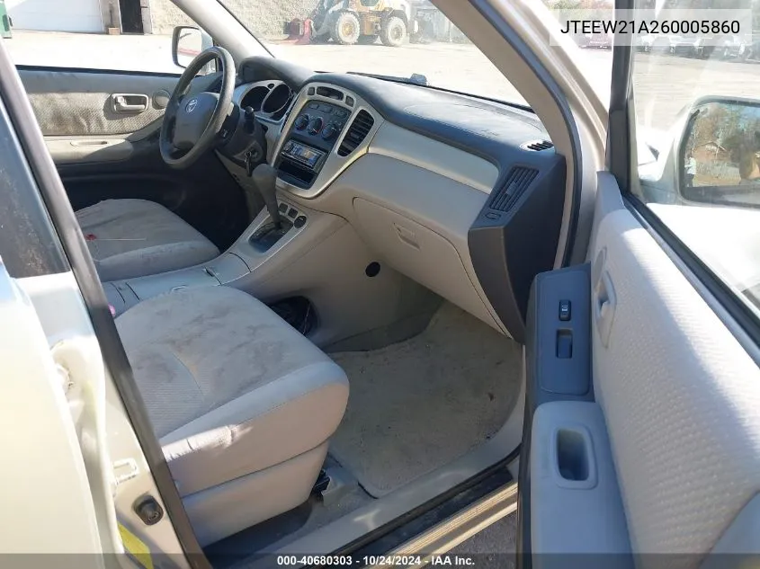 JTEEW21A260005860 2006 Toyota Highlander Hybrid V6