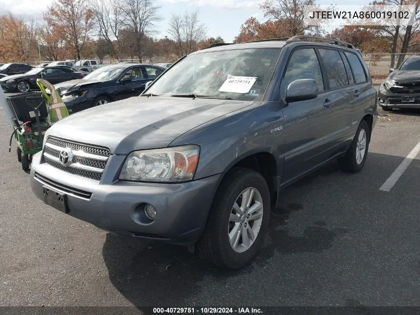 2006 Toyota Highlander Hybrid Limited V6 VIN: JTEEW21A860019102 Lot: 40729751