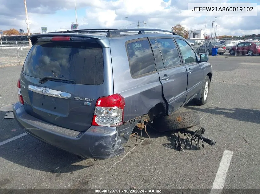 2006 Toyota Highlander Hybrid Limited V6 VIN: JTEEW21A860019102 Lot: 40729751