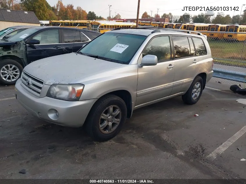 2006 Toyota Highlander V6 VIN: JTEGP21A560103142 Lot: 40740563