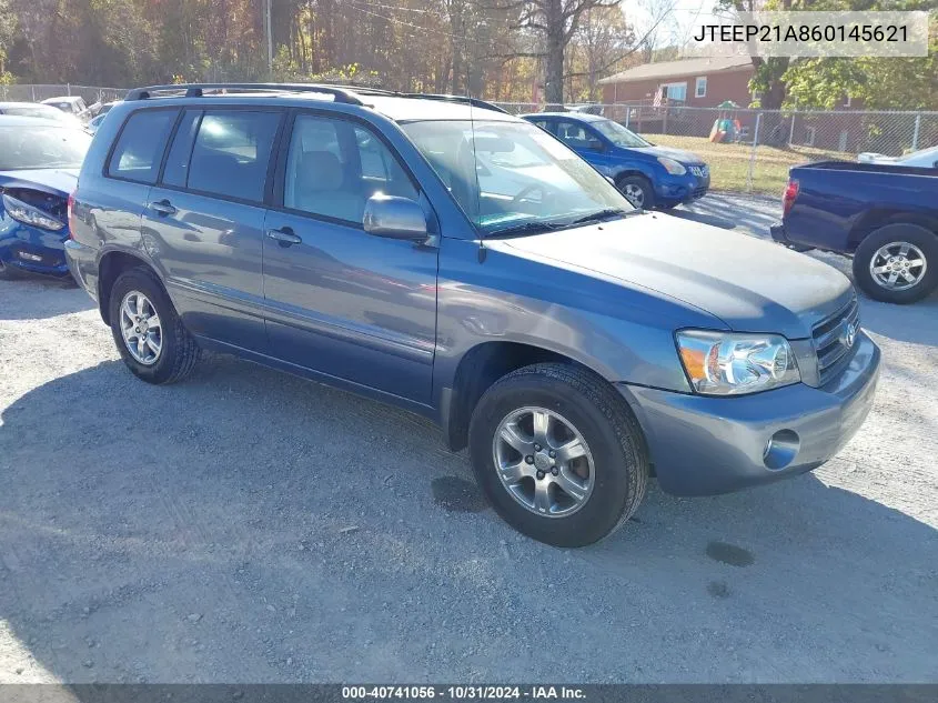 2006 Toyota Highlander V6 VIN: JTEEP21A860145621 Lot: 40741056