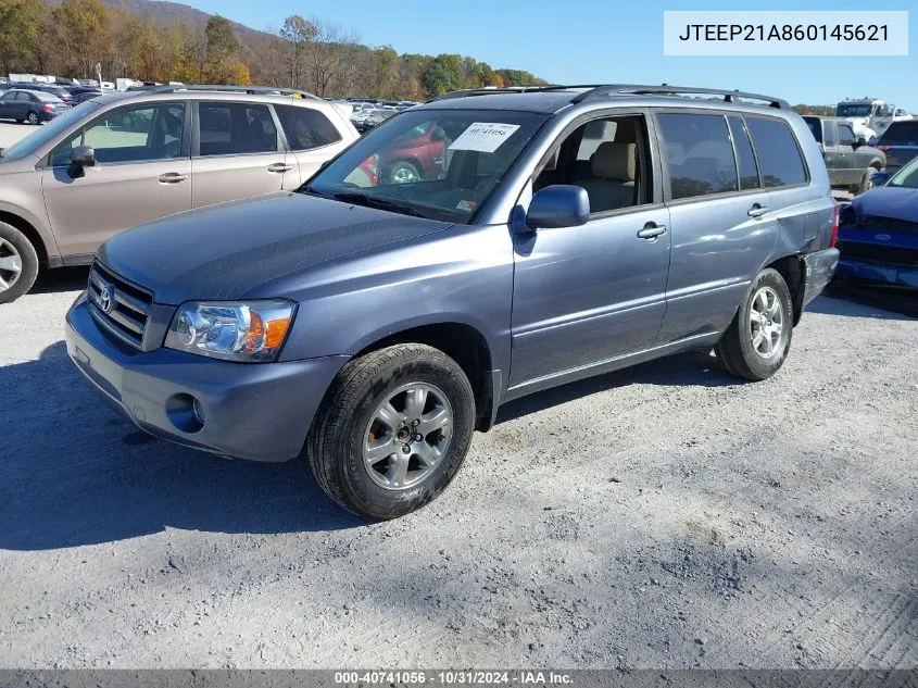 2006 Toyota Highlander V6 VIN: JTEEP21A860145621 Lot: 40741056