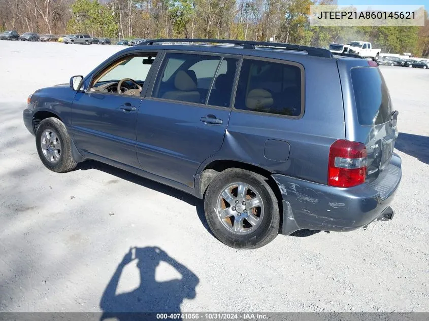 2006 Toyota Highlander V6 VIN: JTEEP21A860145621 Lot: 40741056