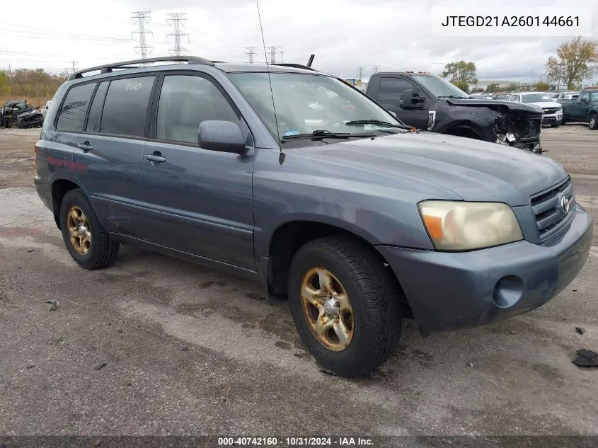 2006 Toyota Highlander VIN: JTEGD21A260144661 Lot: 40742160