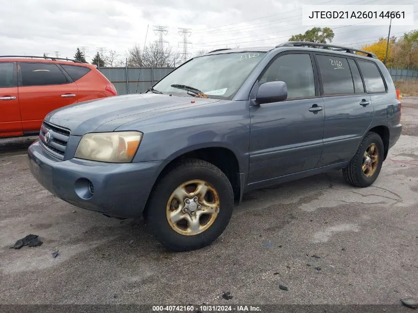 2006 Toyota Highlander VIN: JTEGD21A260144661 Lot: 40742160