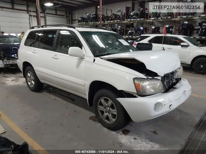 2006 Toyota Highlander V6 VIN: JTEEP21A960182354 Lot: 40743586