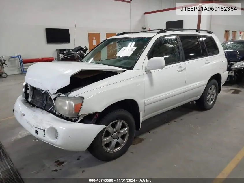 2006 Toyota Highlander V6 VIN: JTEEP21A960182354 Lot: 40743586