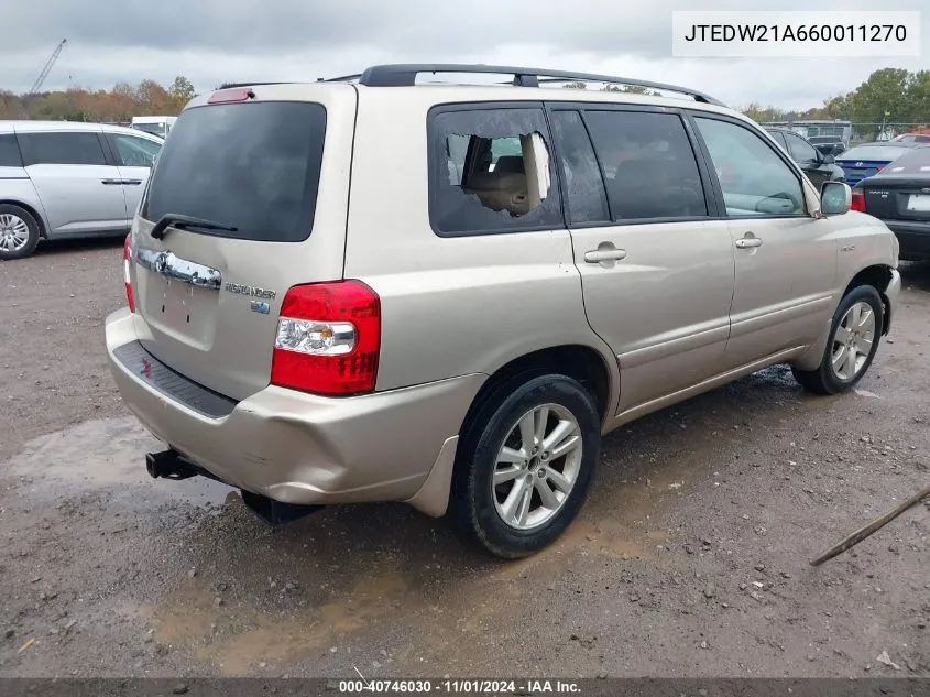 JTEDW21A660011270 2006 Toyota Highlander Hybrid V6