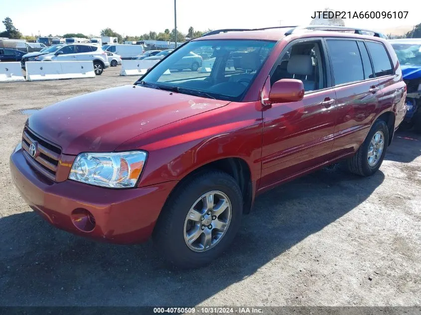 2006 Toyota Highlander V6 VIN: JTEDP21A660096107 Lot: 40750509