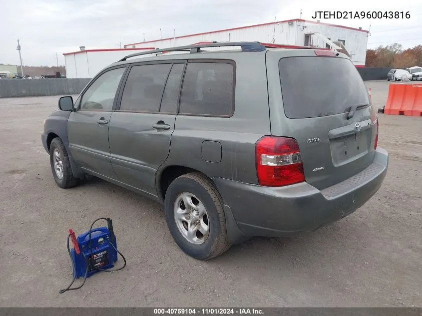 2006 Toyota Highlander VIN: JTEHD21A960043816 Lot: 40759104