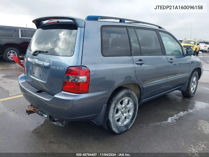 2006 Toyota Highlander V6 VIN: JTEDP21A160096158 Lot: 40764487