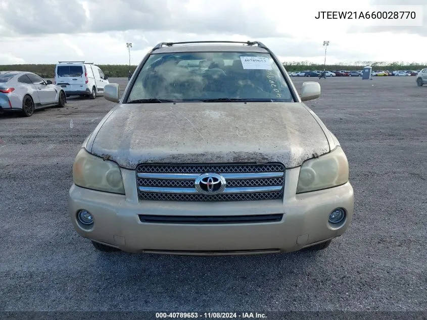 2006 Toyota Highlander Hybrid Limited V6 VIN: JTEEW21A660028770 Lot: 40789653